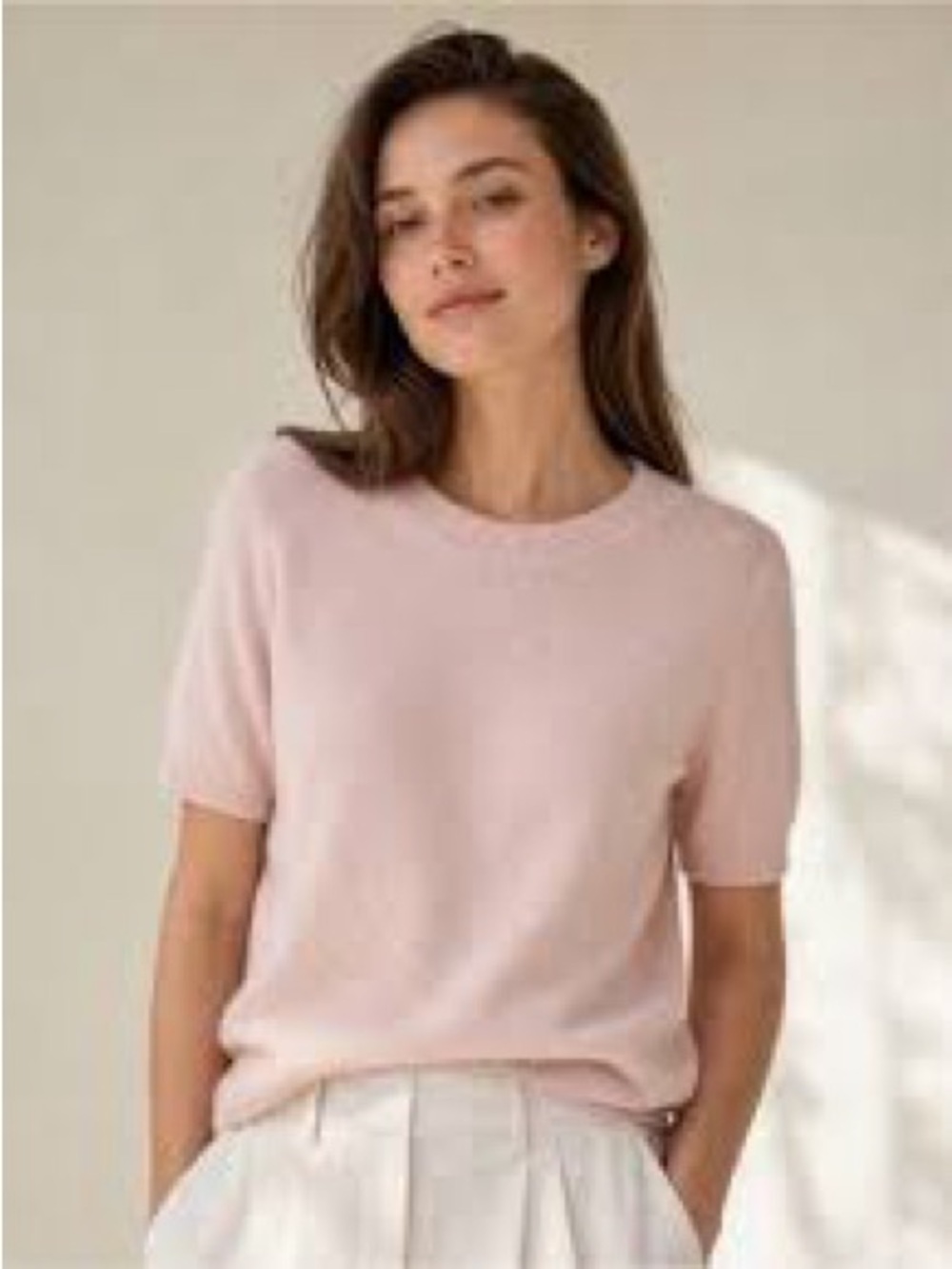 Autumn Cashmere & Neiman Marcus Curated Crewneck Cashmere Sweater in Pale Blush